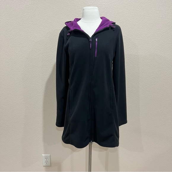 Athleta Swara Black and Purple Floral Full-zip Fleece Hooded Jacket Size Medium - Picture 7 of 11